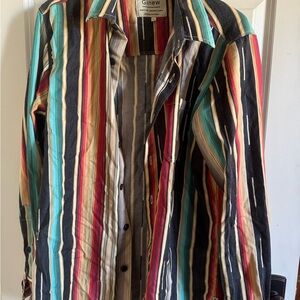 Red and Blue Lightweight Shirt Jacket with Stripes